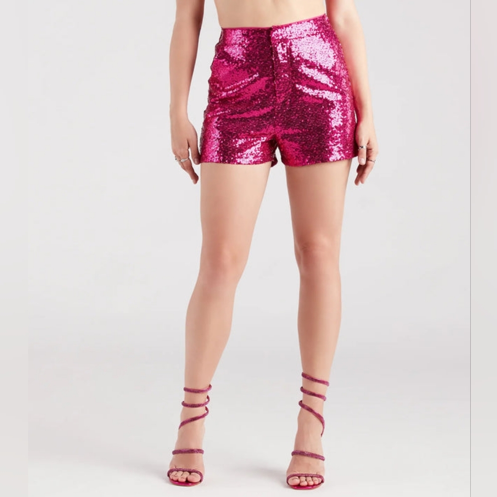Made For The Glamour Sequin Shorts in Fuchsia
